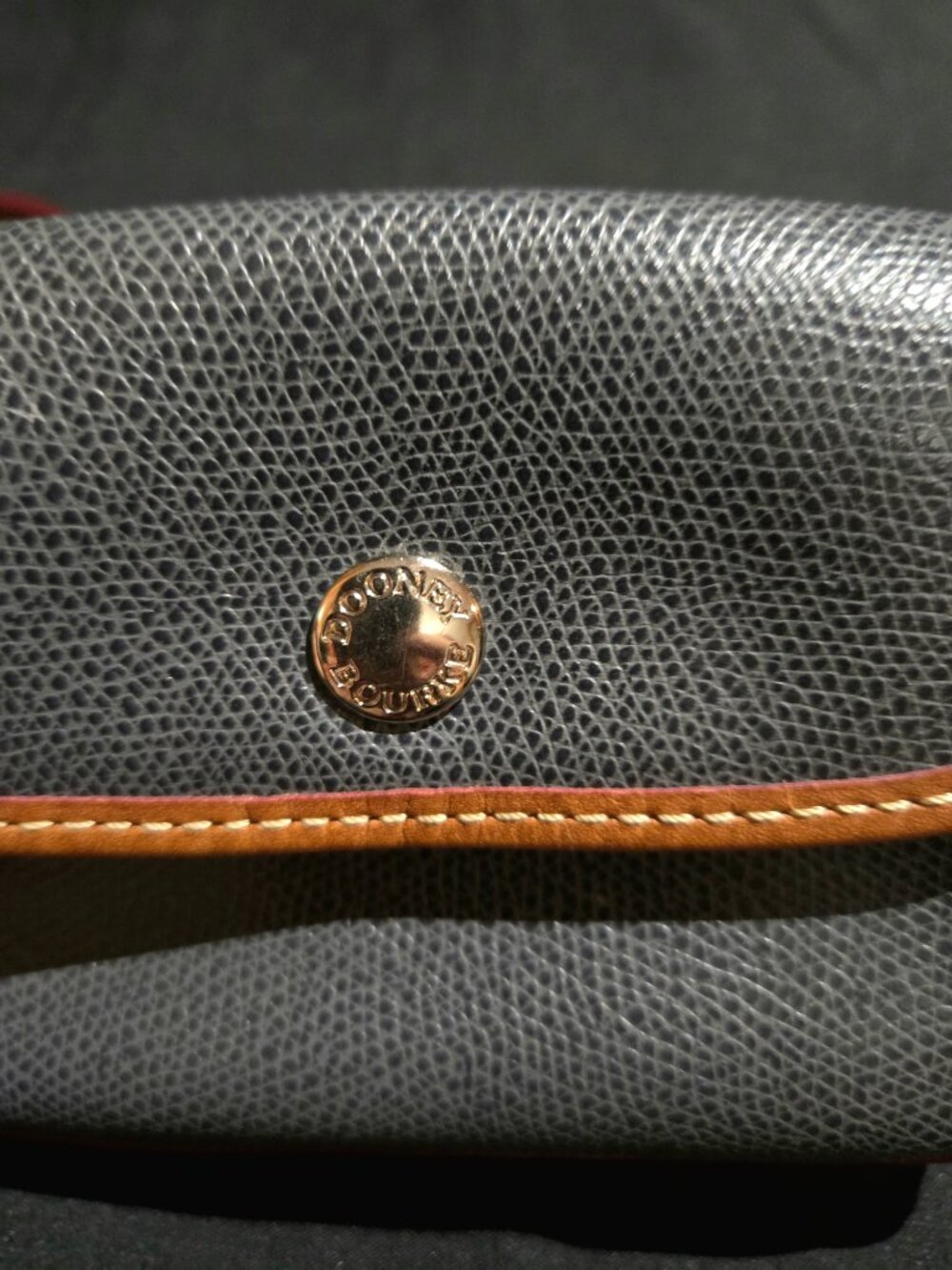 Dooney & Bourke Dark Gray Pebbled Leather Snap Wristlet Tan Trim - Picture 6 of 8